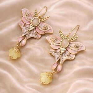 Vintage Pink Butterfly Drop Earrings
